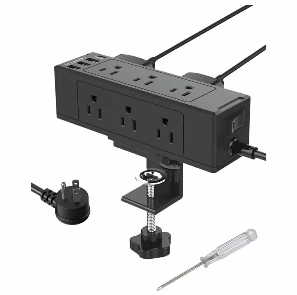 13-IN-1 Desk Clamp Power Strip 9 Outlets Extension Cord With USB C Port PD 20W 1.8m Extension Wire Switch