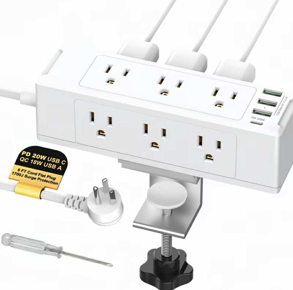 13-IN-1 Desk Clamp Power Strip 9 Outlets Extension Cord With USB C Port PD 20W 1.8m Extension Wire Switch